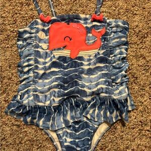 💕 3 for $15💕 Blue and White 5T Ruffled Swimsuit with Whale Design